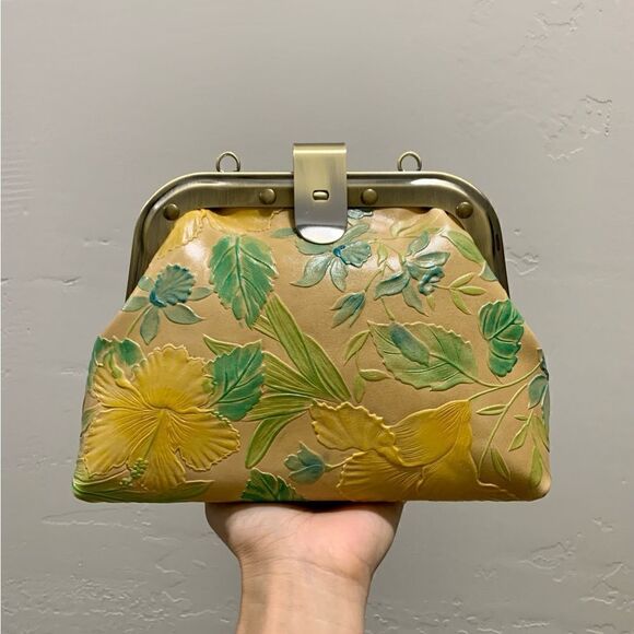 Handmade Genuine Leather Floral Embossed Chic Metal Frame Bag/Crossbody - Picture 7 of 15